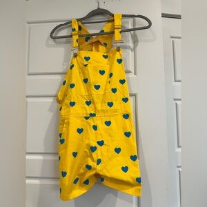Hugo Loves Tiki Yellow Overalls with blue hearts